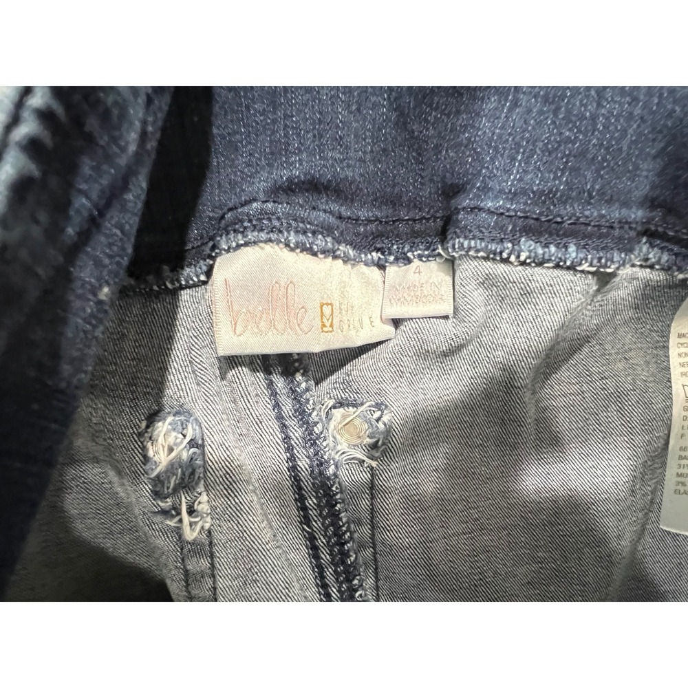 Belle by Kim Gravel Jeans Womens 4 Blue Pull on Dark Wash Leopard Hem Studded - Picture 7 of 8